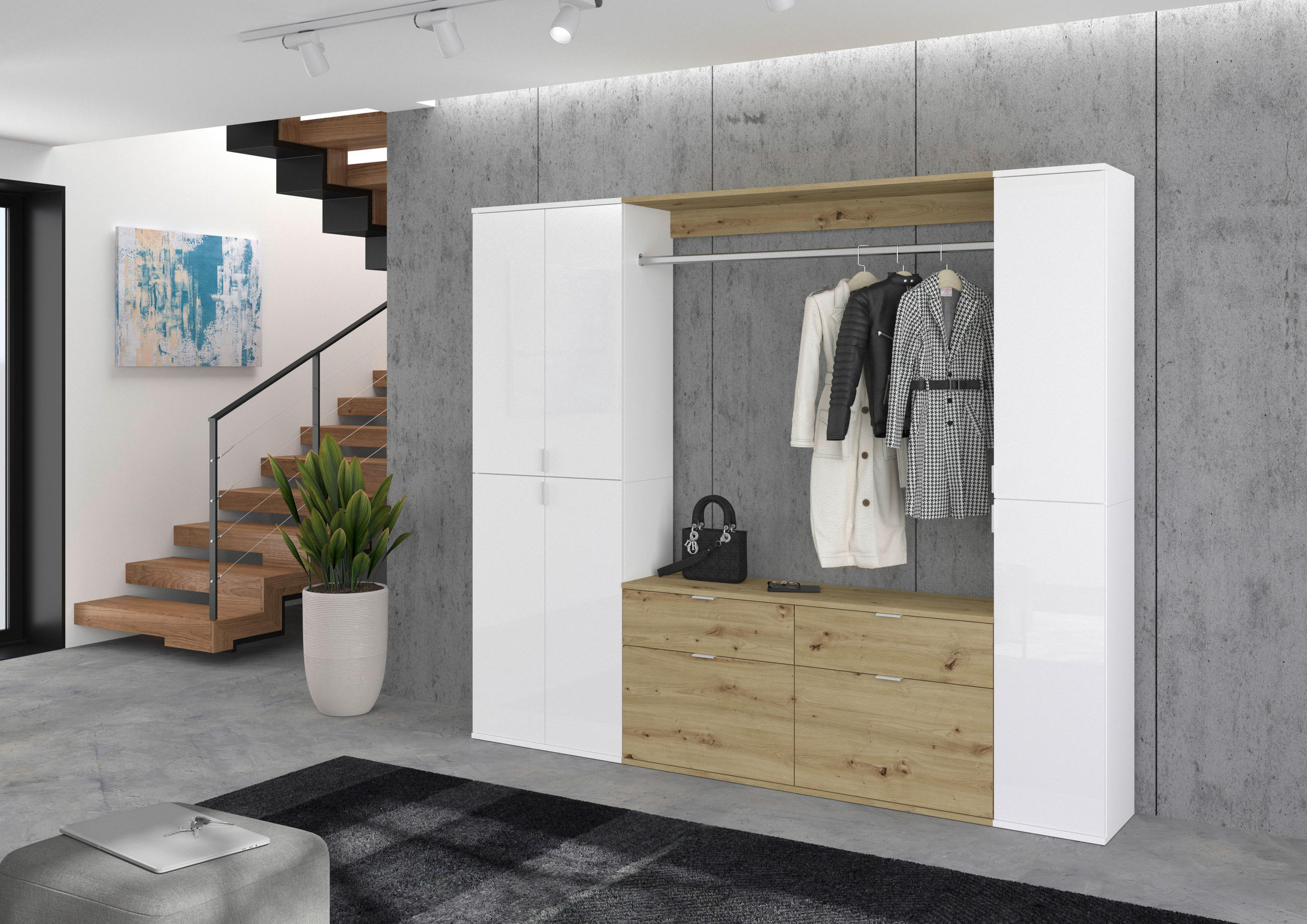 GARDEROBE 3-teilig  in 212/193/34 cm  - KONVENTIONELL, Holzwerkstoff (212/193/34cm) - MID.YOU
