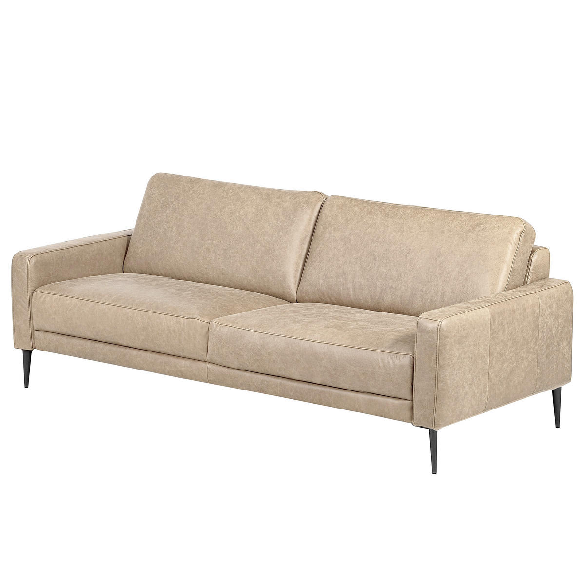 3-SITZER-SOFA SPRING in Lederlook Echtleder Creme  - Schwarzchrom/Creme, Design, Leder/Textil (187/85/92cm) - Livetastic