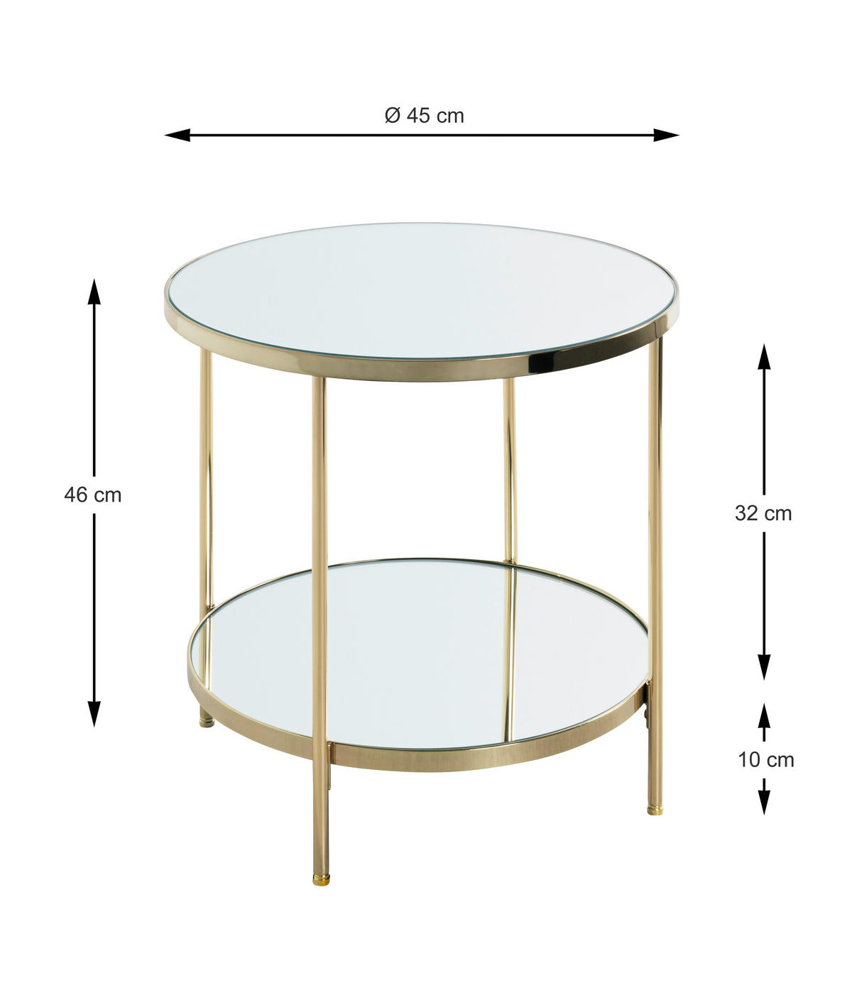 BEISTELLTISCH 45/45/46 cm Messingfarben rund  - Messingfarben, Trend, Glas/Metall (45/45/46cm)