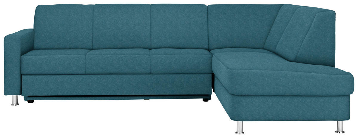 ECKSOFA in Flachgewebe Blau  - Chromfarben/Blau, Design, Textil/Metall (256/198cm) - Xora