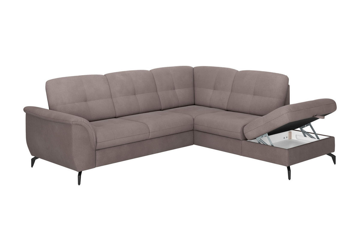 ECKSOFA ZORA E Taupe Flachgewebe  - Taupe/Schwarz, MODERN, Textil/Metall (244/212cm) - Sit & More