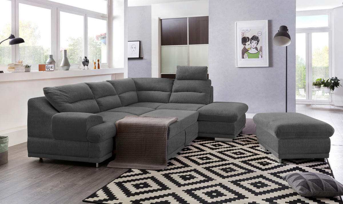 WOHNLANDSCHAFT in Velours Dunkelgrau  - Chromfarben/Dunkelgrau, Konventionell, Textil/Metall (264/217cm) - MID.YOU