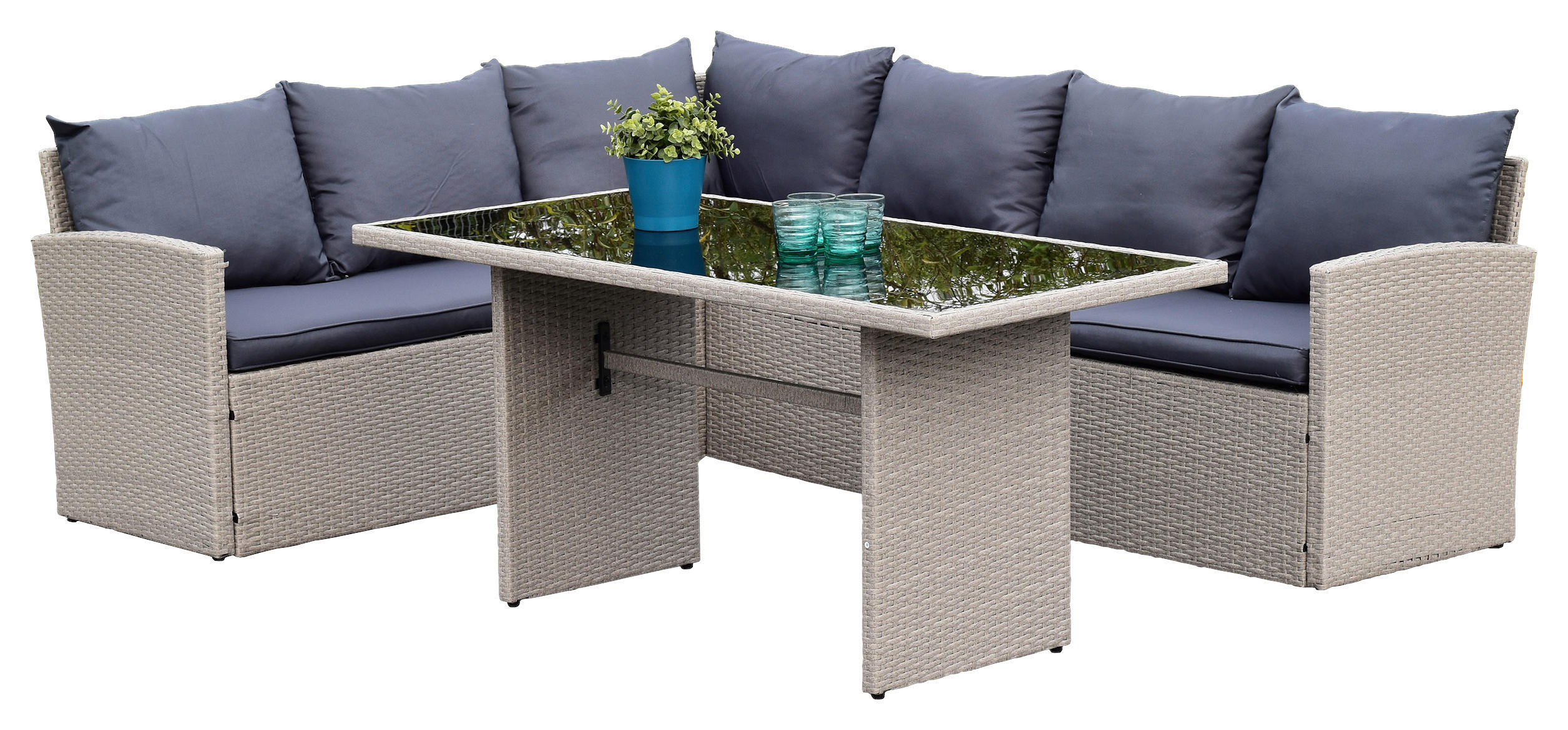 GARTENSET Stahl  - Grau, MODERN, Kunststoff/Textil - Gardenson