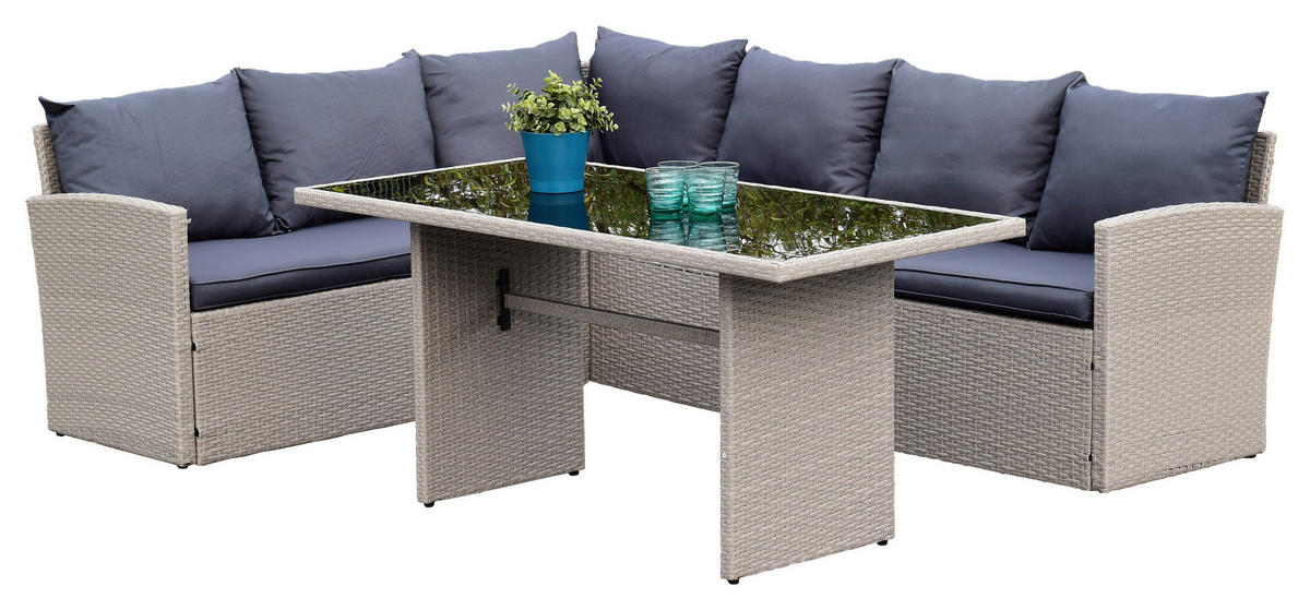 GARTENSET Stahl  - Grau, MODERN, Kunststoff/Textil - Gardenson