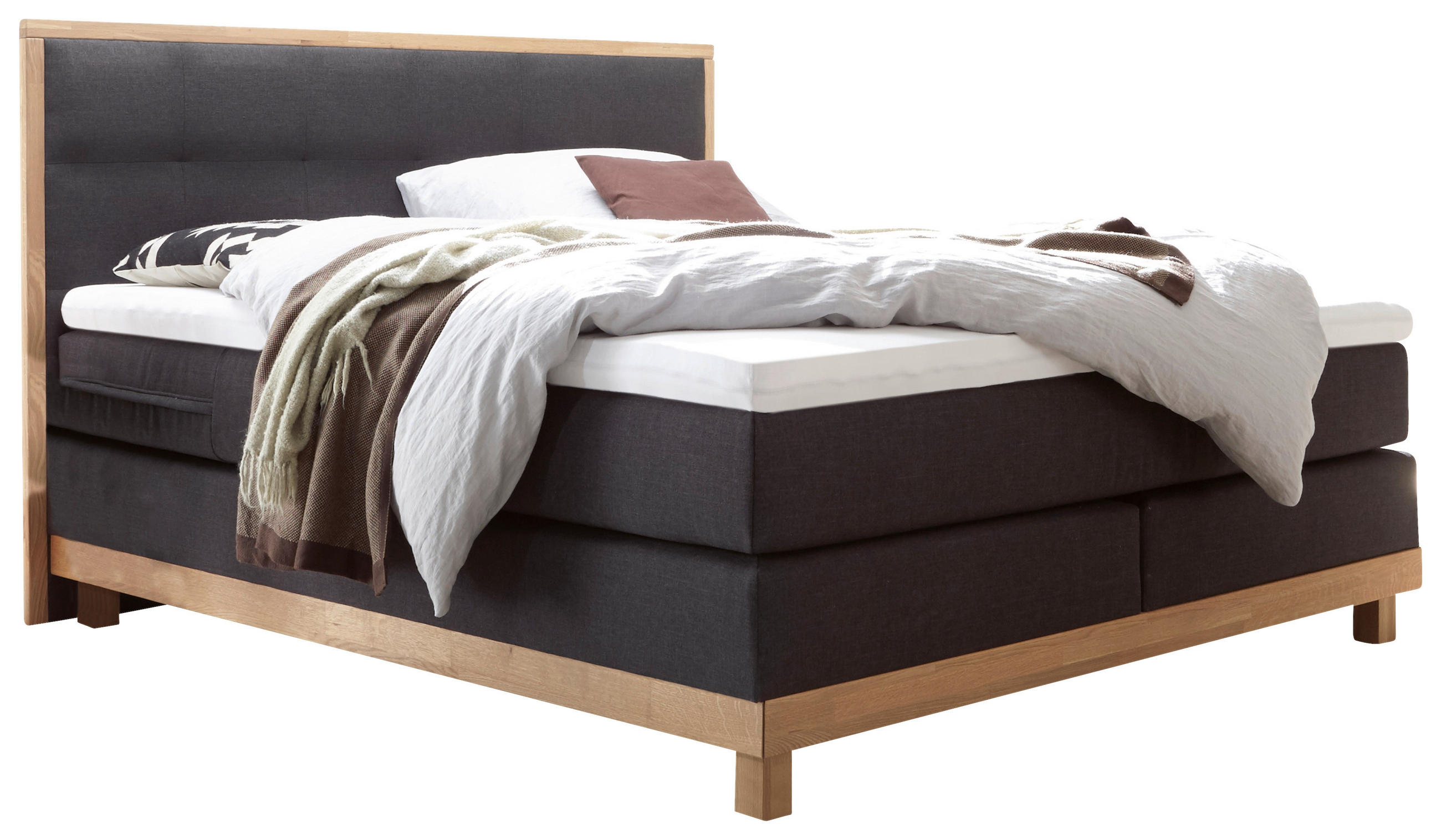BOXSPRINGBETT 160/200 cm  in Anthrazit, Eichefarben  - Eichefarben/Anthrazit, KONVENTIONELL, Holz/Textil (160/200cm) - Hasena