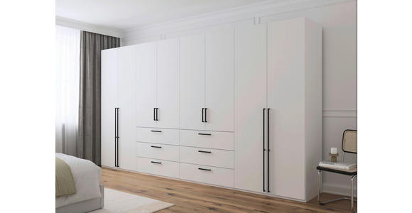DREHTÜRENSCHRANK 400/223/61 cm,  in Weiß, 8-türig  - Schwarz/Weiß, Basics, Holzwerkstoff/Metall (400/223/61cm) - Novel