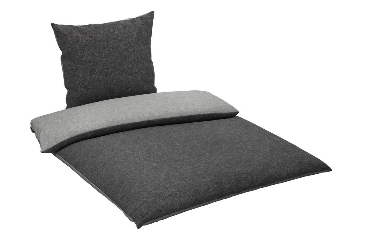 WENDEBETTWÄSCHE 2-teilig Flanell 135/200 cm  - Anthrazit, Basics, Textil (135/200cm) - Novel