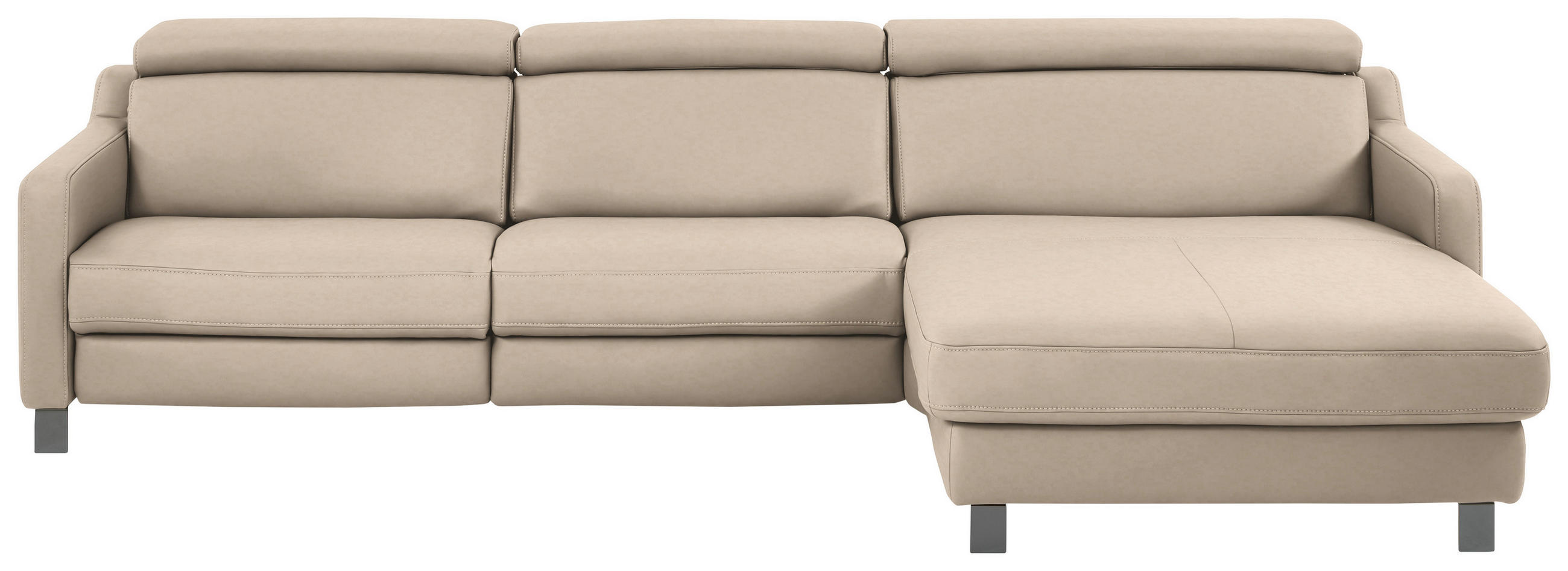 ECKSOFA in Echtleder Hellbraun  - Hellbraun/Schwarz, Design, Leder/Metall (291/176cm) - Valdera