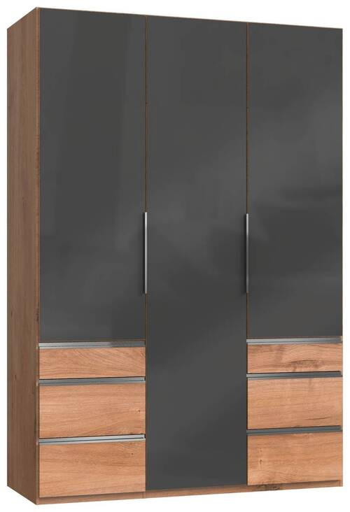 DREHTÜRENSCHRANK 150/216/58 cm 3-türig Grau, Eichefarben  - Chromfarben/Eichefarben, MODERN, Glas/Holzwerkstoff (150/216/58cm) - MID.YOU
