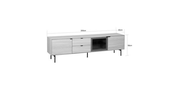 LOWBOARD  in 200/58/40 cm  - Eichefarben/Schwarz, KONVENTIONELL, Glas/Holzwerkstoff (200/58/40cm) - Xora