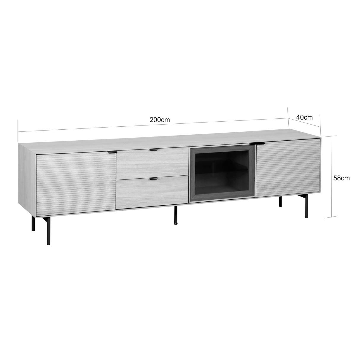 LOWBOARD  in 200/58/40 cm  - Eichefarben/Schwarz, KONVENTIONELL, Glas/Holzwerkstoff (200/58/40cm) - Xora