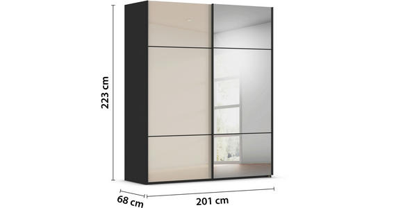 SCHWEBETÜRENSCHRANK in Schwarz, Champagner - Champagner/Schwarz, KONVENTIONELL, Glas/Holzwerkstoff (201/223/68cm) - Novel