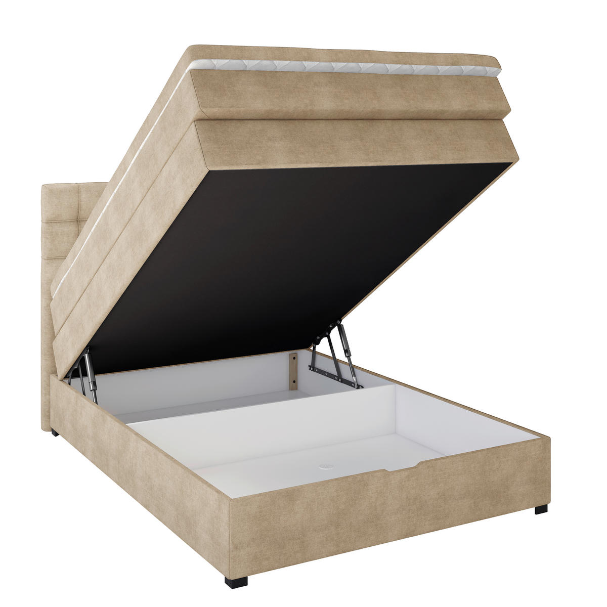BOXSPRINGBETT 120/200 cm,  in Beige, Matratze, Bettkasten, Topper, H3 = fest  - Beige/Schwarz, KONVENTIONELL, Kunststoff/Textil (120/200cm) - Boxxx