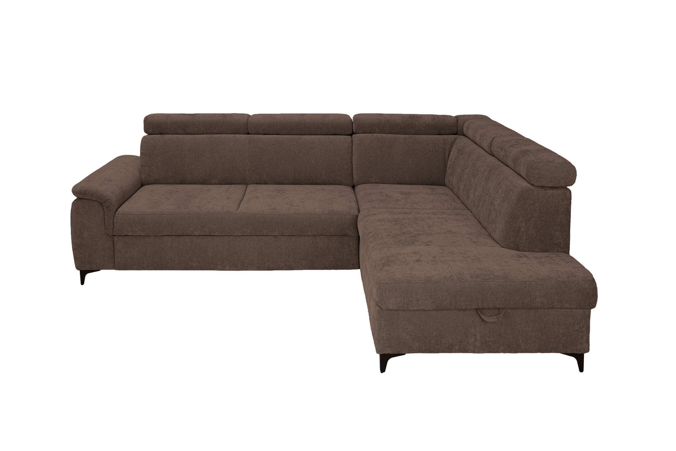 ECKSOFA Dunkelbraun Chenille Bettkasten, Schlaffunktion, Rücken echt, Kopfteilverstellung, Liegefläche im Originalstoff  - Dunkelbraun/Schwarz, KONVENTIONELL, Textil/Metall (265/206cm) - Carryhome