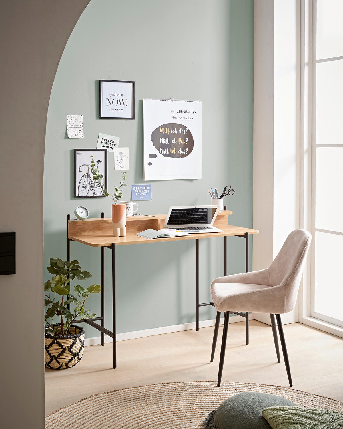 SCHREIBTISCH 120/46/85,5 cm  in Naturfarben, Schwarz  - Schwarz/Naturfarben, Design, Holzwerkstoff/Metall (120/46/85,5cm) - Livetastic