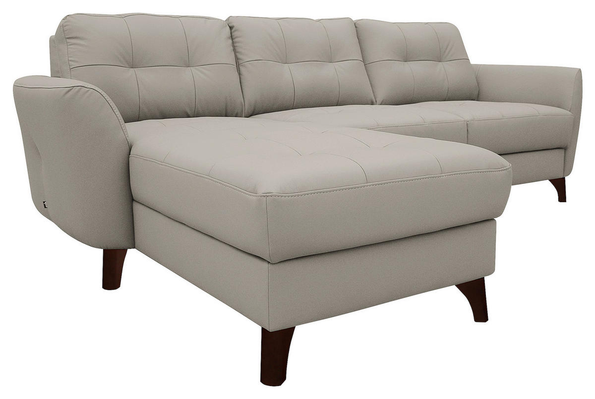 ECKSOFA in Lederlook Echtleder Platinfarben  - Platinfarben/Buchefarben, Design, Leder/Holz (238/168cm) - Livetastic