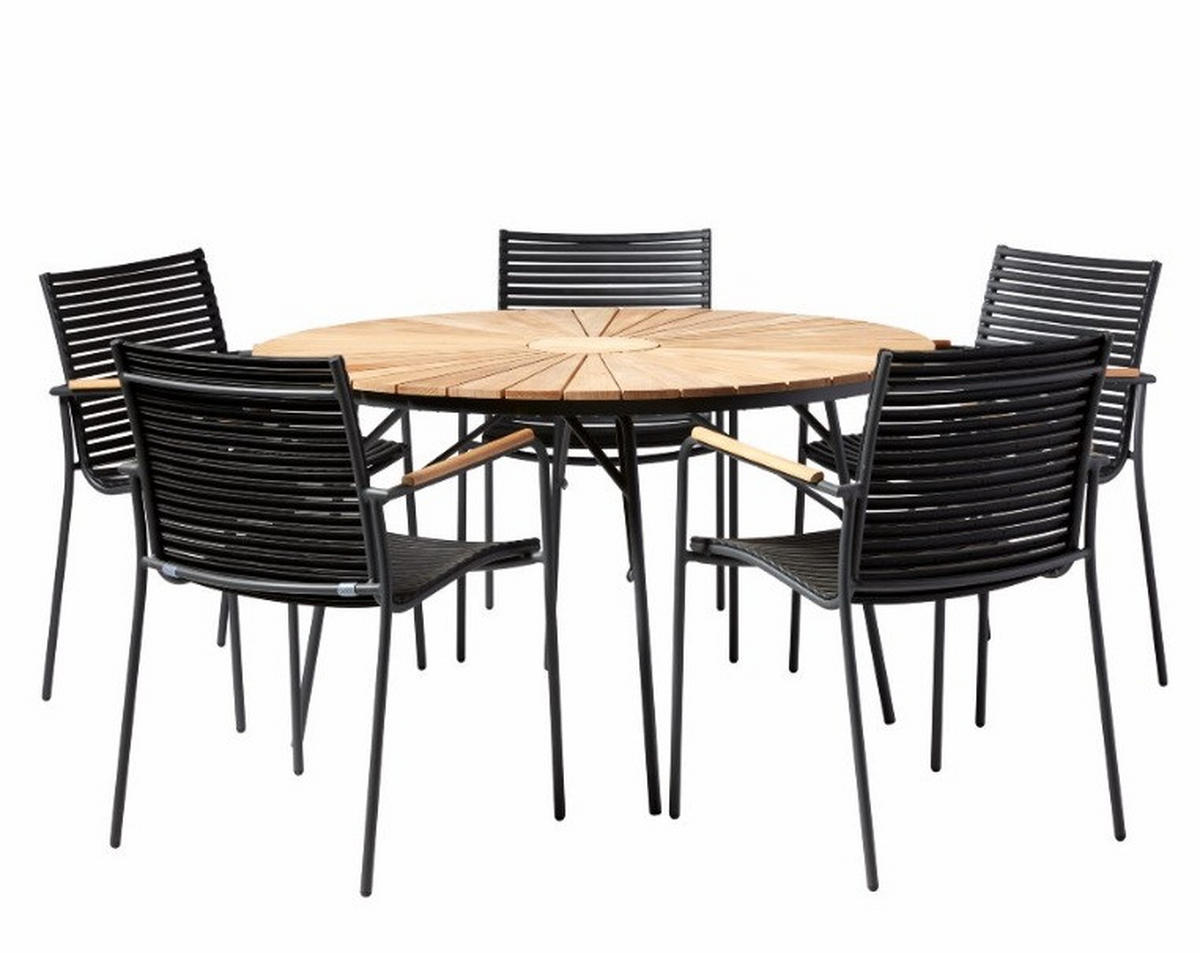 GARTENTISCHGRUPPE  - Anthrazit/Schwarz, Natur, Holz/Kunststoff (180/180/74cm) - Gardenson