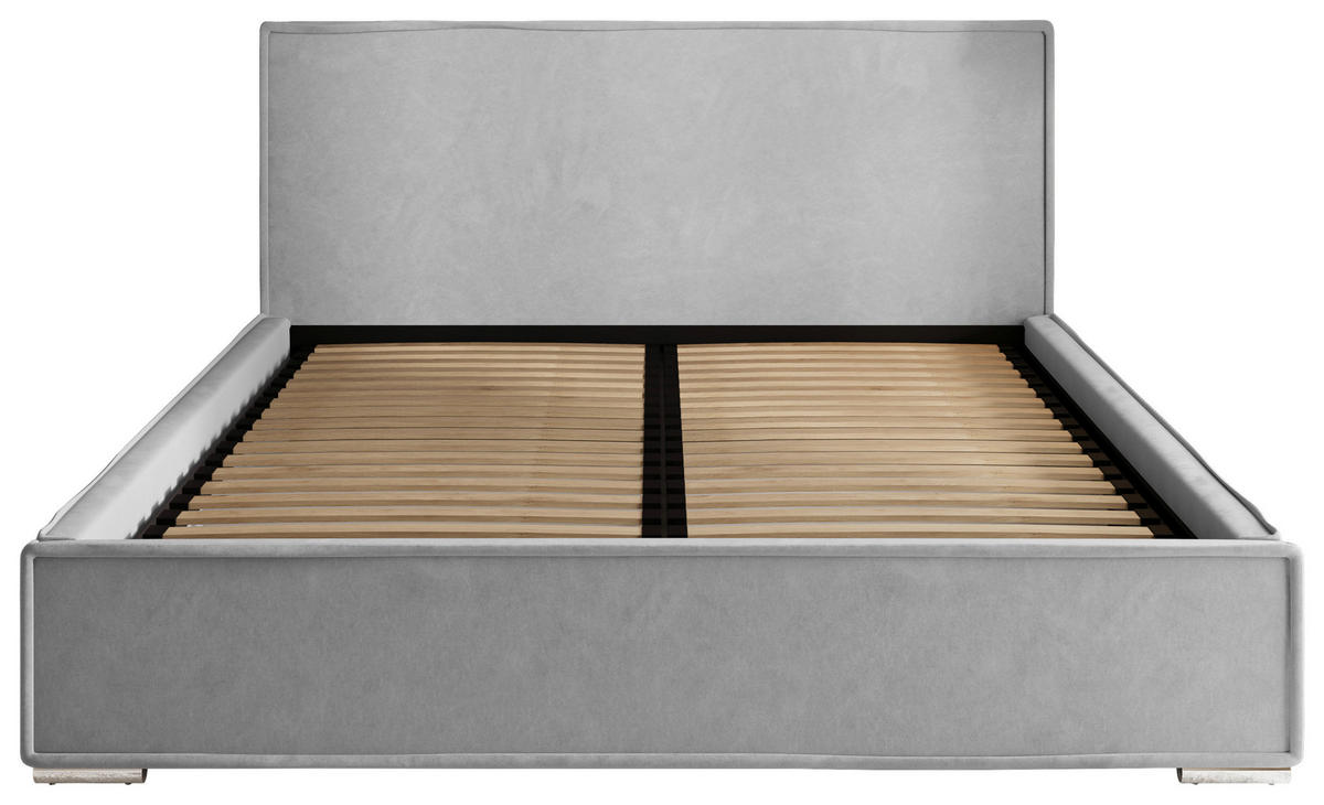 POLSTERBETT 180/200 cm,  in Hellgrau, gepolstertes Kopfteil, Lattenrost, Bettkasten,  - Chromfarben/Hellgrau, MODERN, Holz/Kunststoff (180/200cm) - Chameo