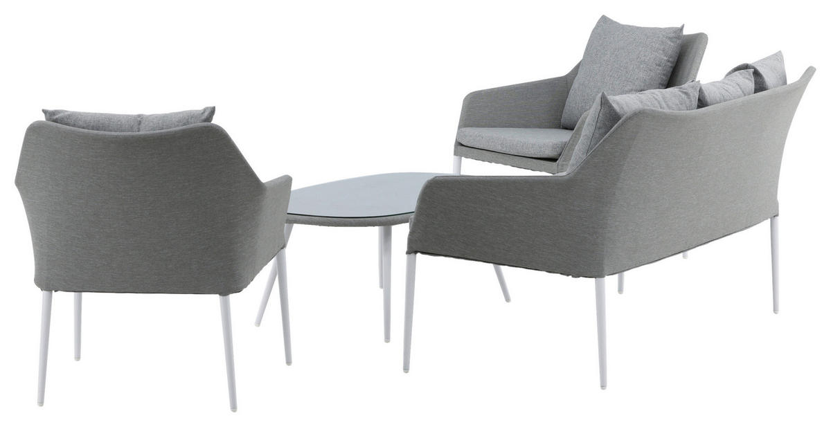 LOUNGEGARNITUR Aluminium  - Weiß/Grau, KONVENTIONELL, Glas/Textil - Gardenson