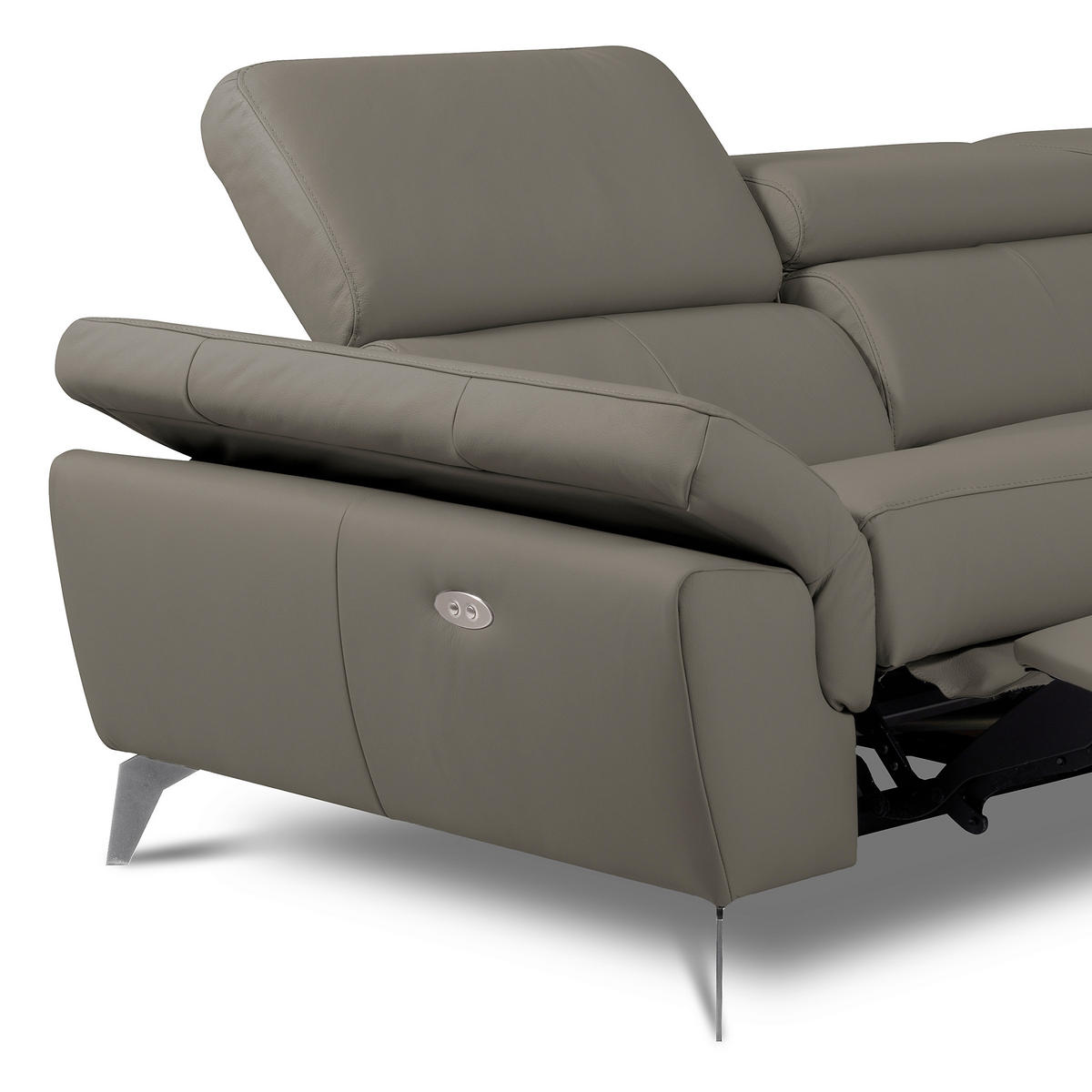 ECKSOFA SONO Schlammfarben Echtleder Lederlook Bettkasten, Armteilverstellung, Kopfteilverstellung  - Chromfarben/Schlammfarben, Design, Leder/Textil (252/179cm) - Livetastic