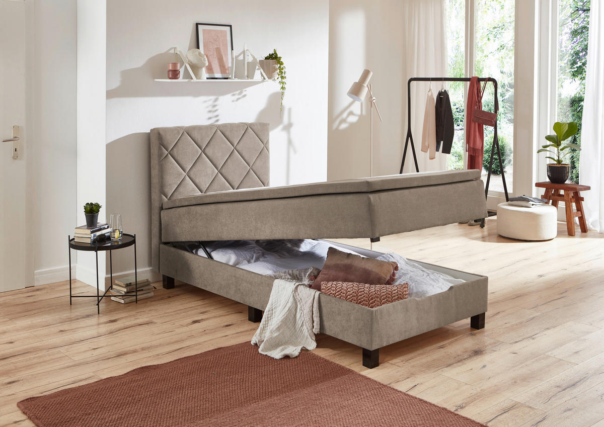BOXSPRINGBETT 120/200 cm  in Taupe  - Taupe/Schwarz, KONVENTIONELL, Kunststoff/Textil (120/200cm) - Boxxx