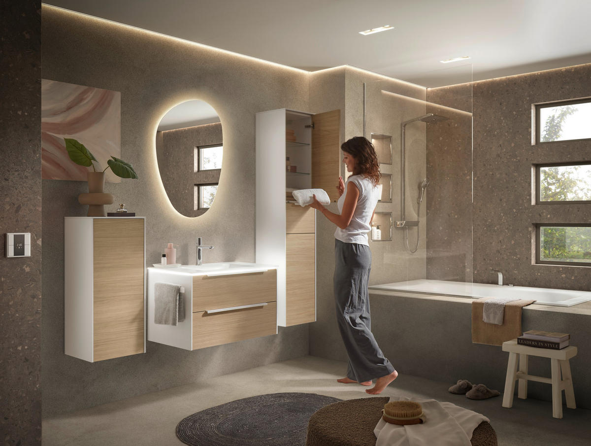 BADEZIMMER 3-teilig  in 80,5 cm  - Eichefarben/Weiß, Design, Holzwerkstoff/Stein (80,5cm) - Musterring