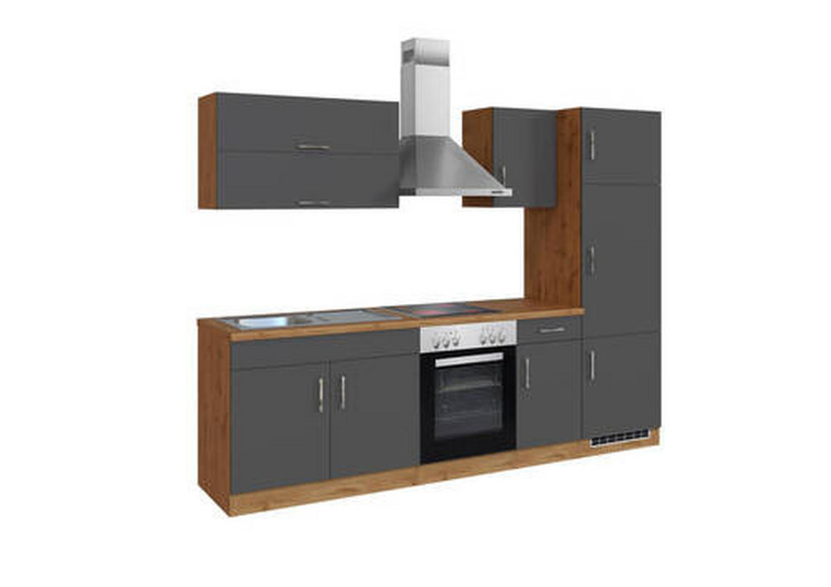 KÜCHENBLOCK 270 cm   in Anthrazit, Eiche Wotan  - Chromfarben/Anthrazit, MODERN, Holzwerkstoff/Metall (270cm) - Held
