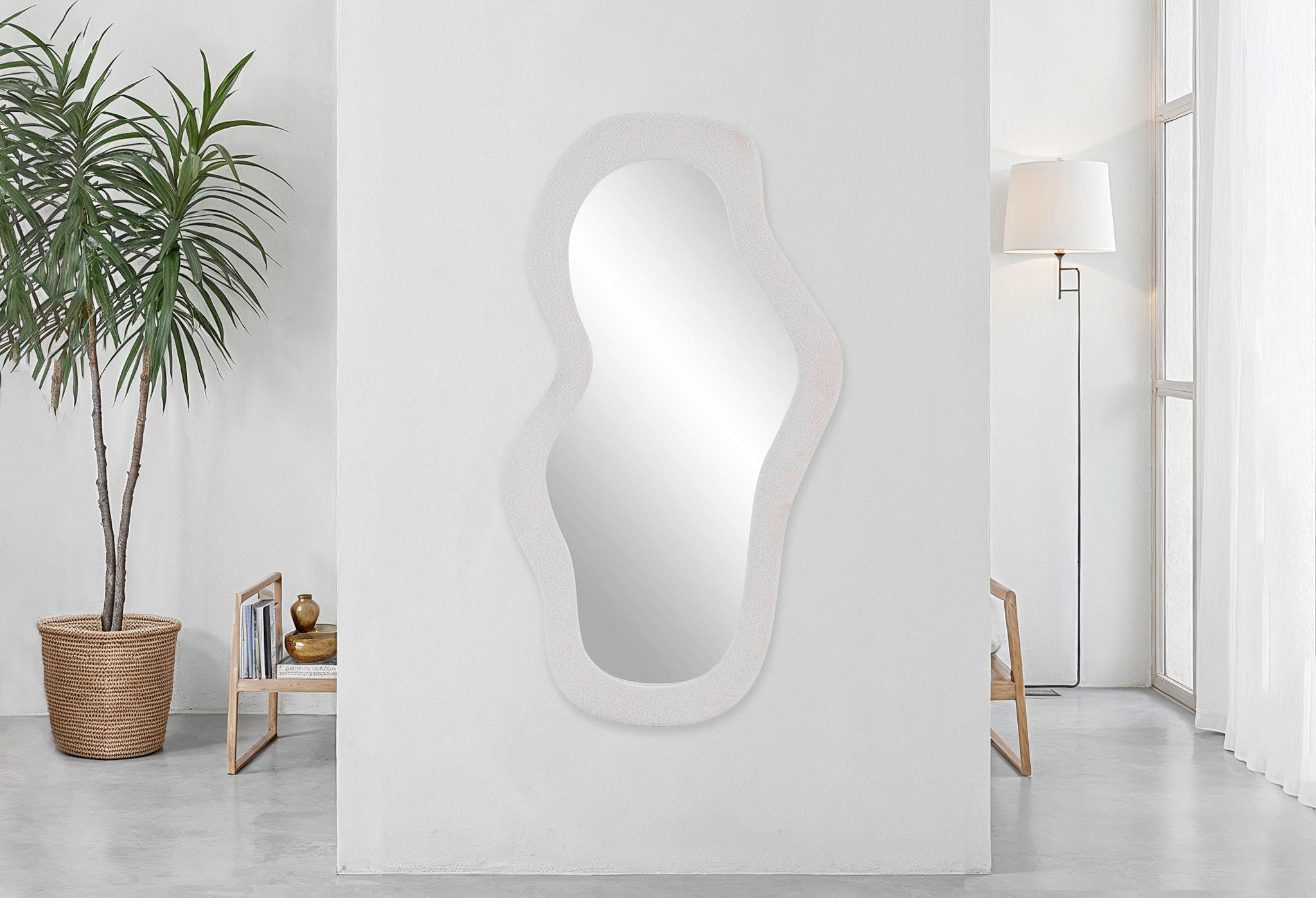 WANDSPIEGEL 70/130/3,5 cm    in Freiform  - Creme, Design, Glas/Holzwerkstoff (70/130/3,5cm) - MID.YOU