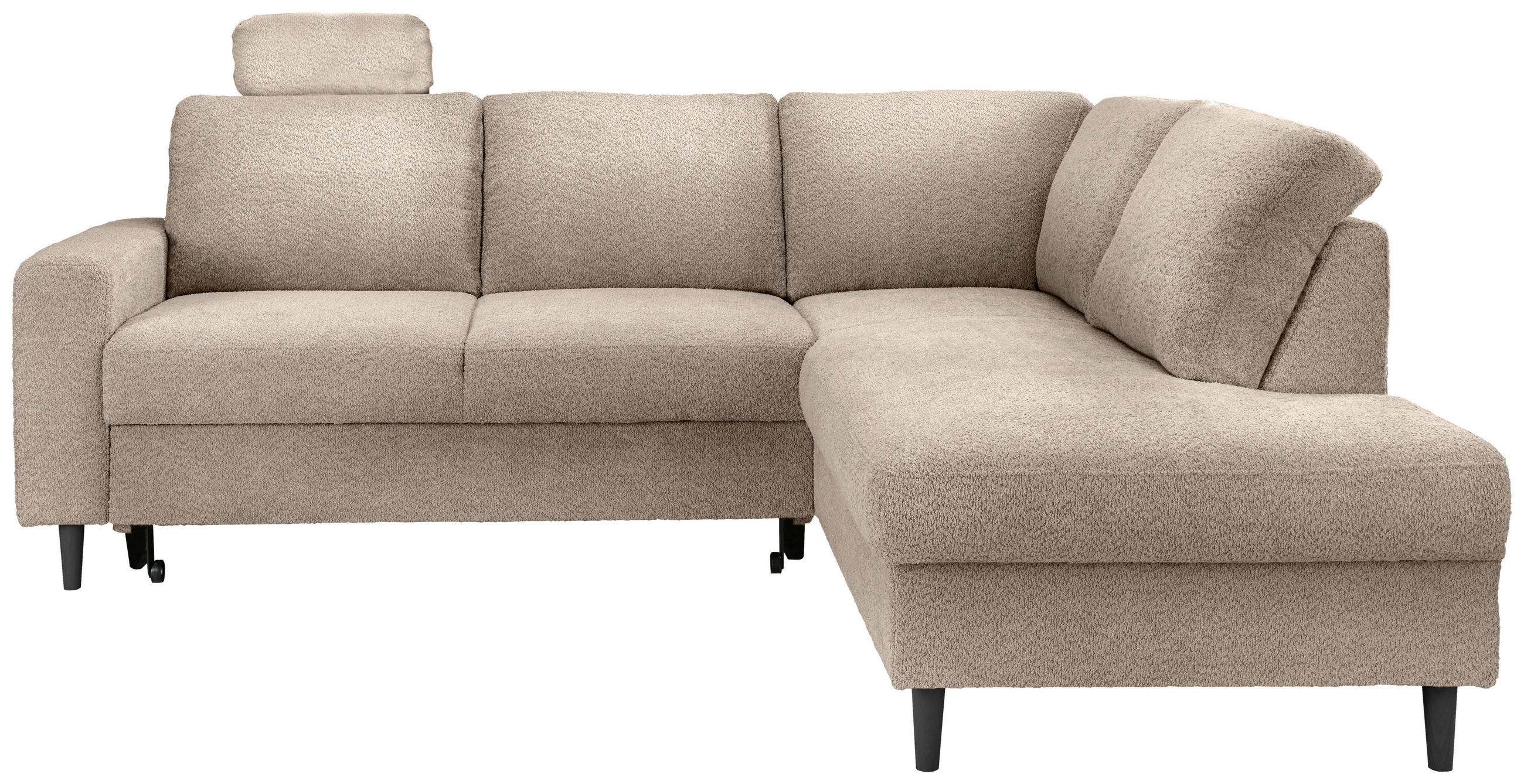 ECKSCHLAFSOFA in Bouclé Beige  - Beige/Schwarz, MODERN, Holz/Textil (242/200cm) - Livetastic