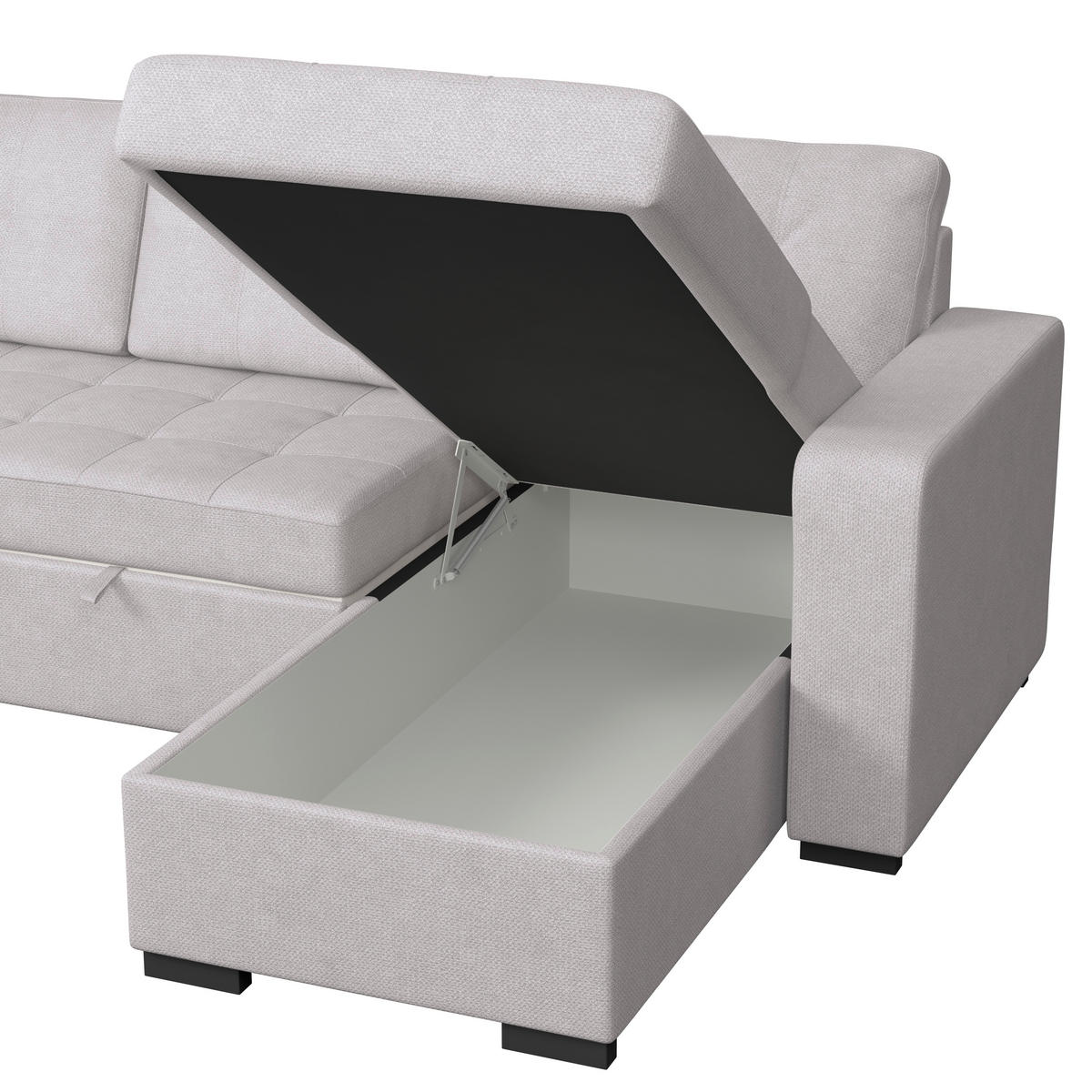 ECKSOFA TURIN Hellgrau Mikrofaser, Struktur Rückenkissen, Bettkasten  - Hellgrau/Schwarz, Trend, Textil/Metall (239/160cm) - MID.YOU