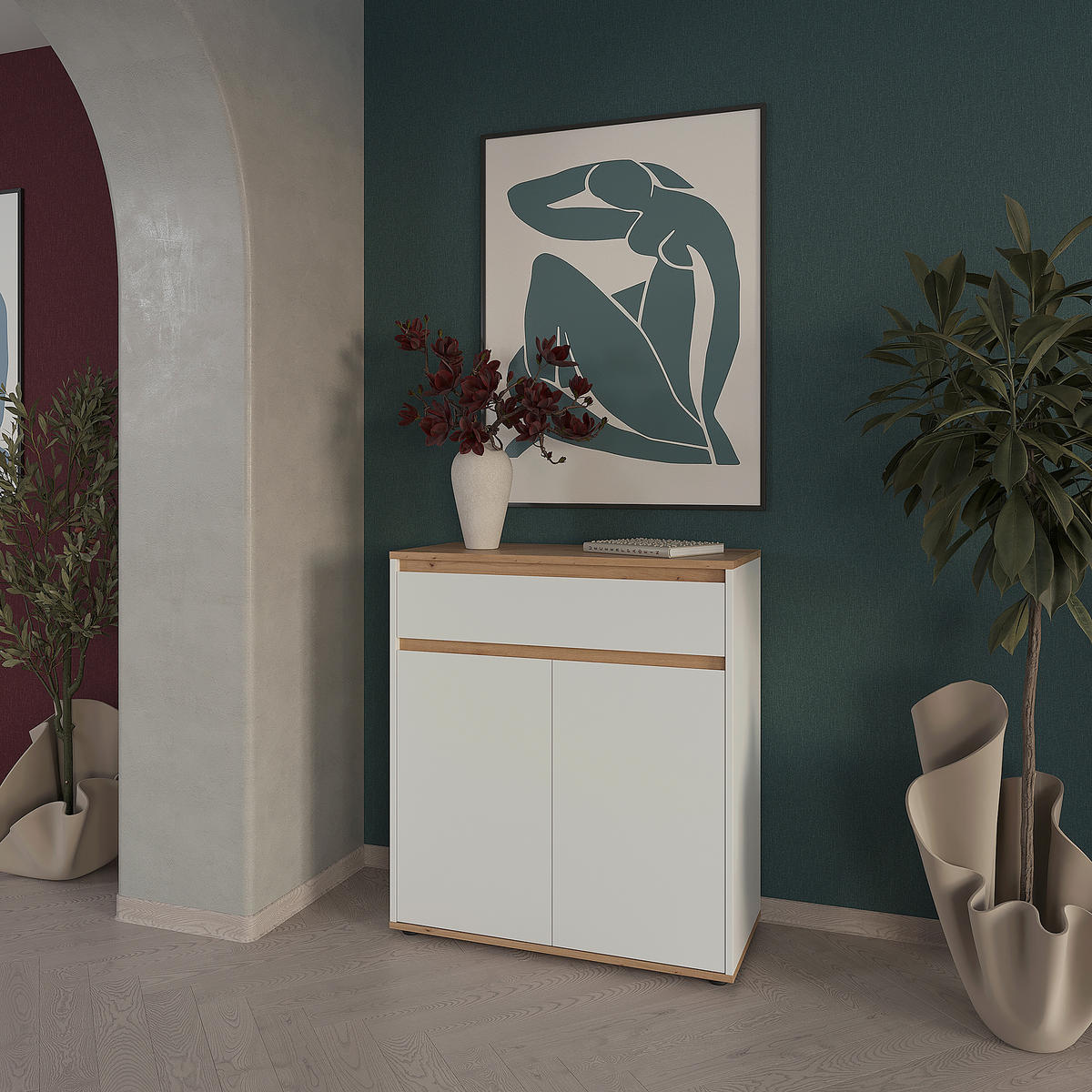 KOMMODE , 80/93/38 cm, 1 Schublade(n)  - Schwarz/Weiß, MODERN, Holzwerkstoff/Kunststoff (80/93/38cm) - Carryhome