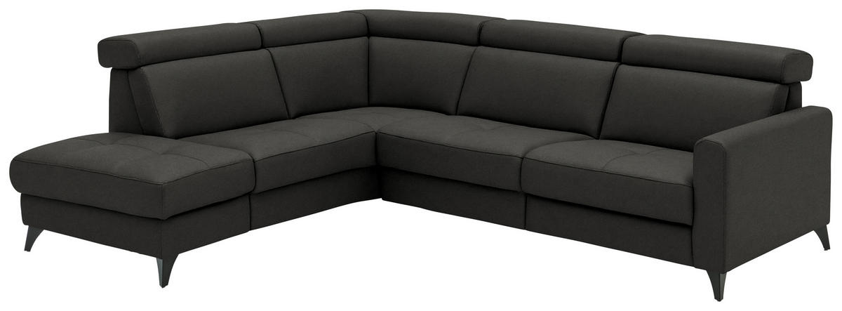 ECKSOFA Flachgewebe Schwarz  - Schwarz, Konventionell, Textil/Metall (214/276cm) - Beldomo System