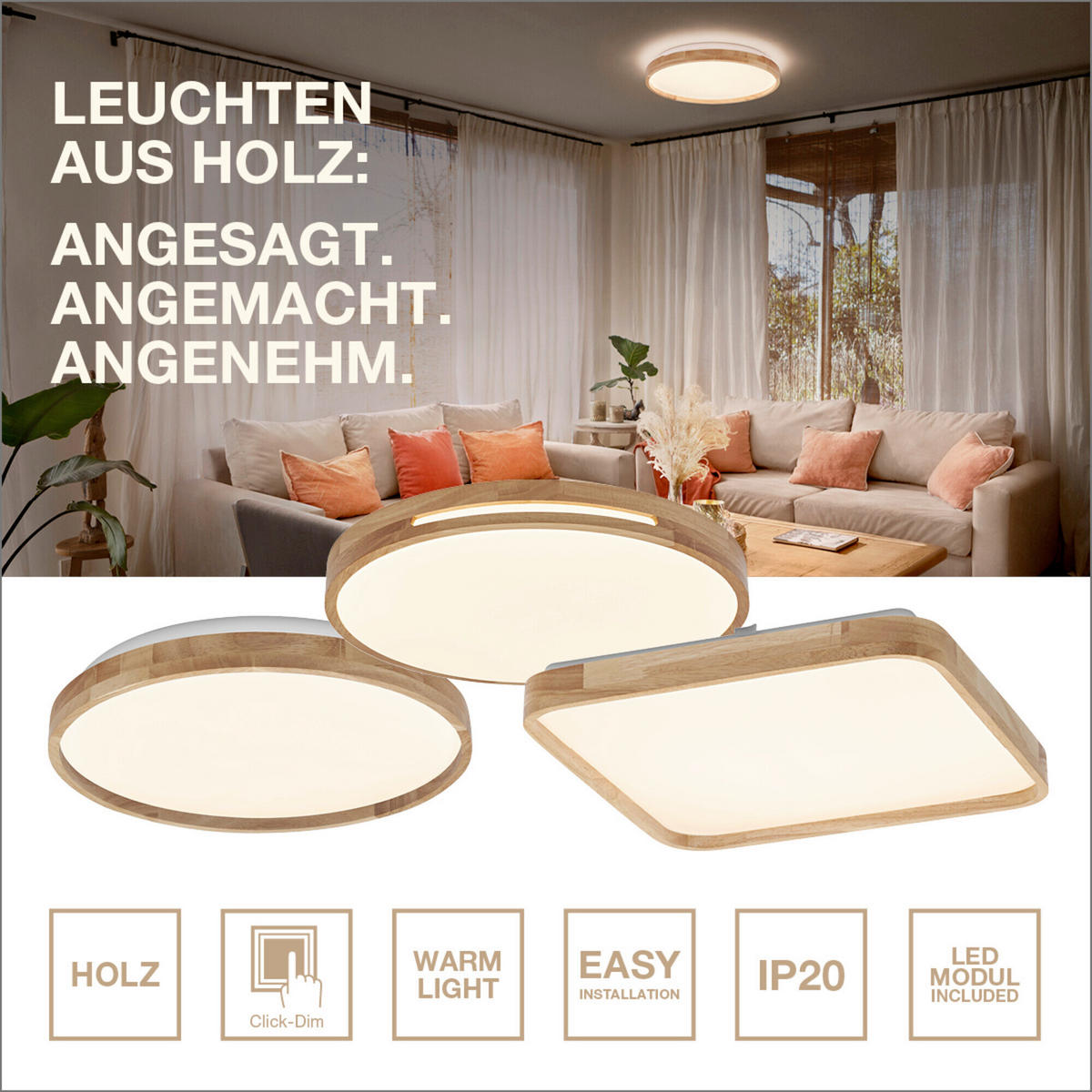 LED-DECKENLEUCHTE 50/8 cm  - Naturfarben, Natur, Holz/Kunststoff (50/8cm) - Ledvance