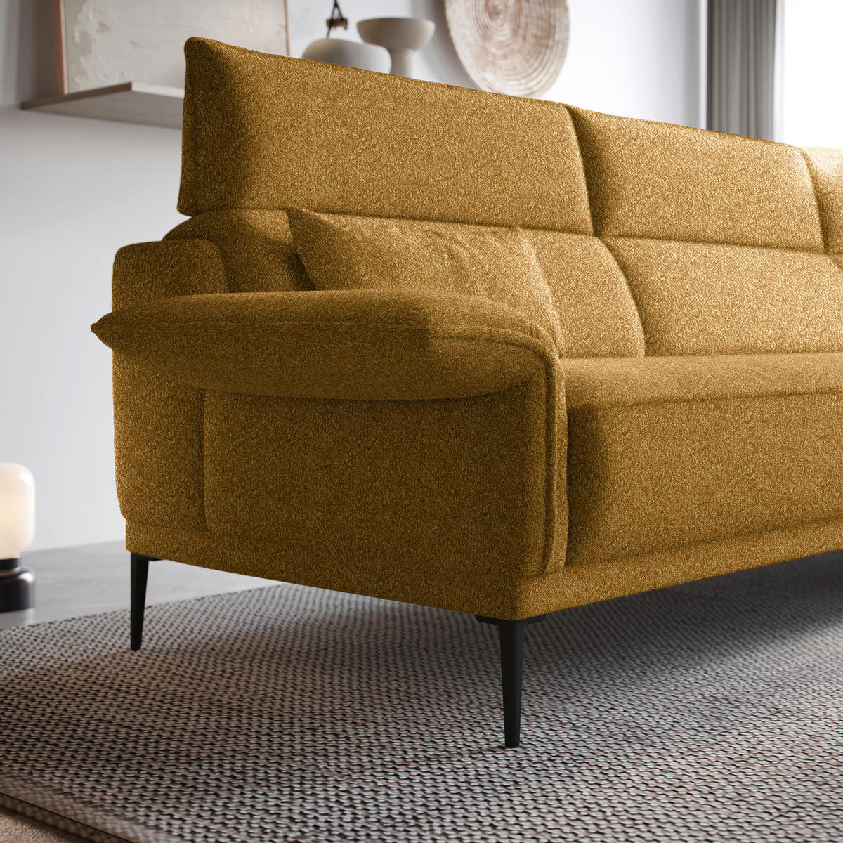 ECKSOFA in Bouclé Goldfarben  330/186 cm  - Goldfarben/Schwarz, Design, Textil/Metall (330/186cm) - Johann Jakob