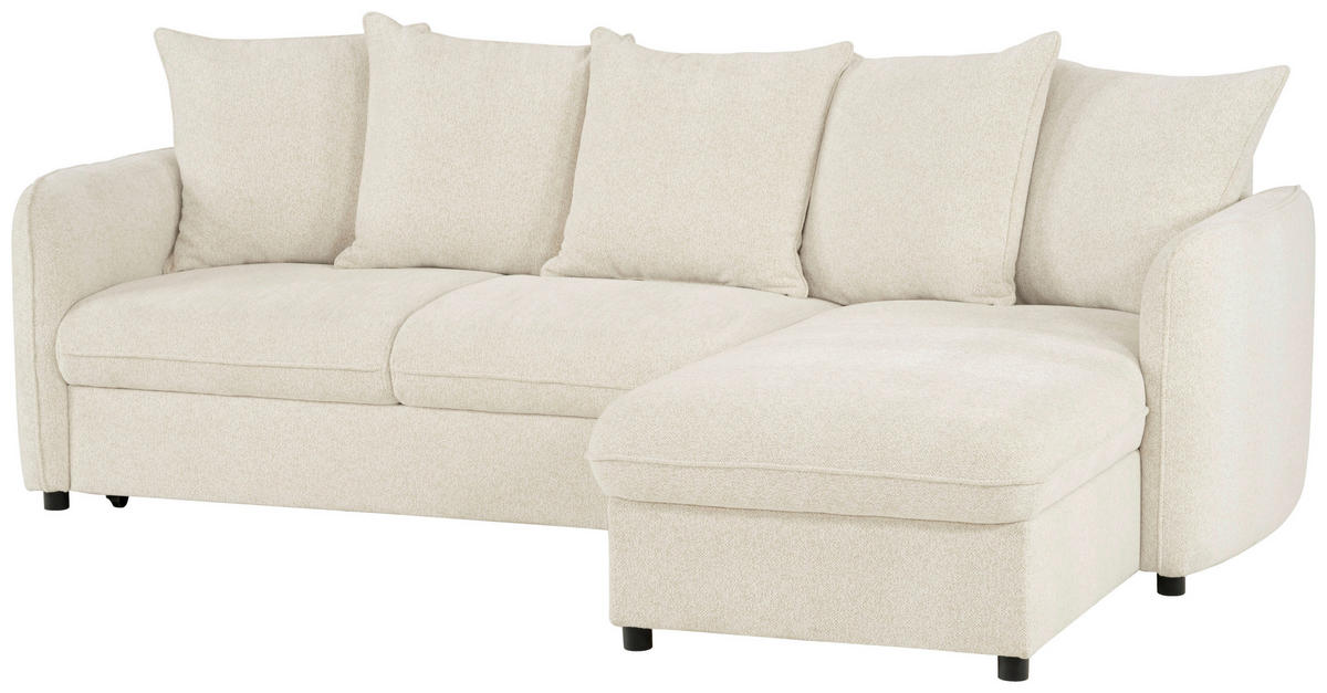 ECKSOFA in Chenille Creme  - Creme/Schwarz, Design, Kunststoff/Textil (254/160cm) - MID.YOU