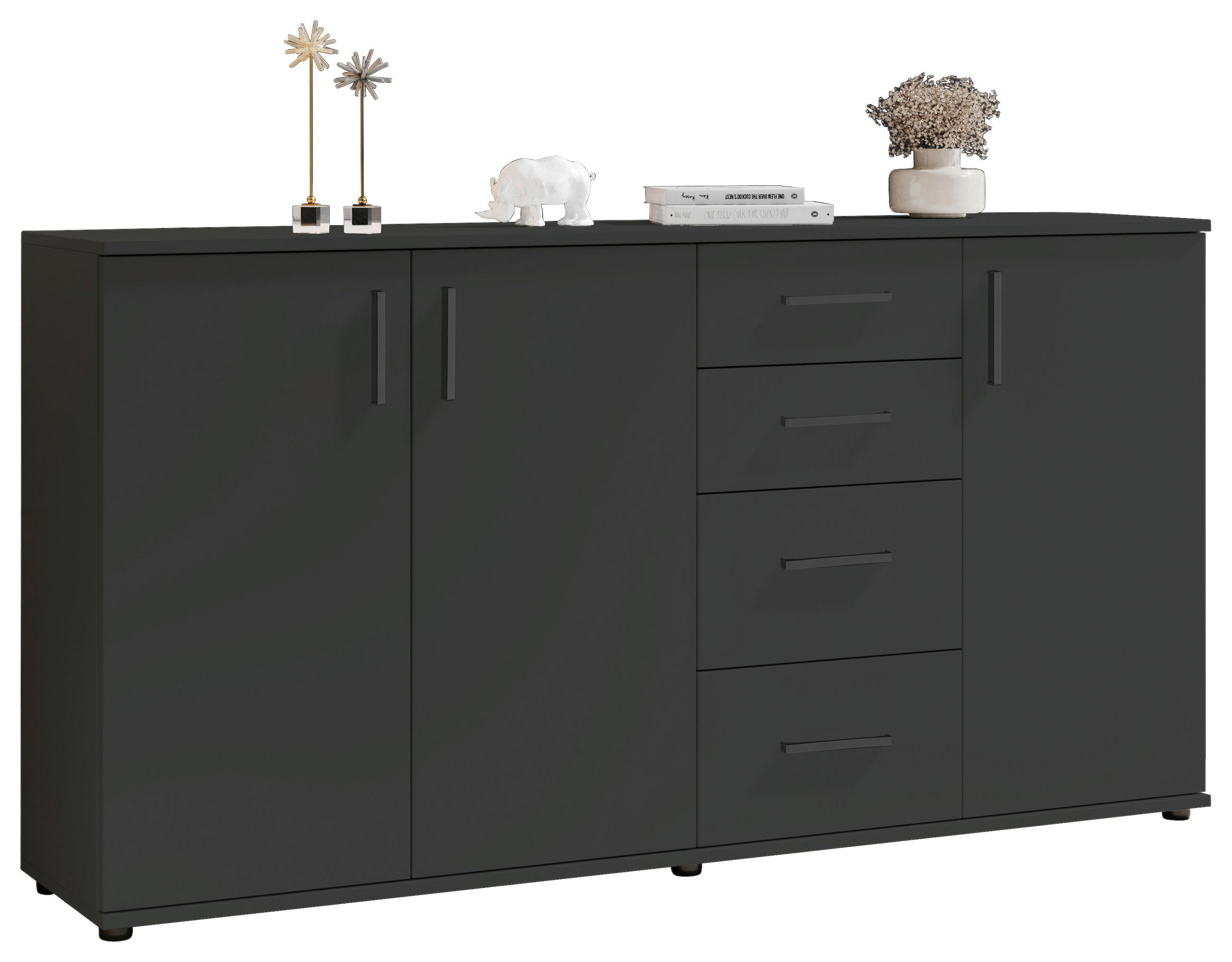 Sideboard Basel BC 1040  in 160/84/35 cm  - Anthrazit/Schwarz, Design, Holzwerkstoff/Kunststoff (160/84/35cm) - Livetastic