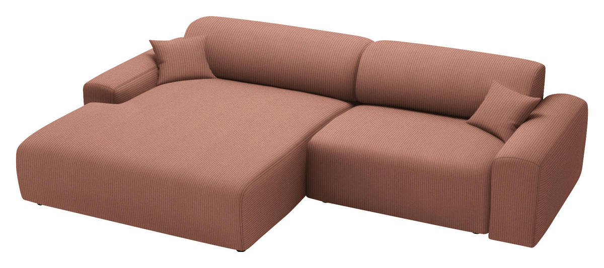 ECKSOFA in Velours, Feincord Aprikose  178/292 cm  - Aprikose/Schwarz, Design, Kunststoff/Textil (178/292cm) - home24