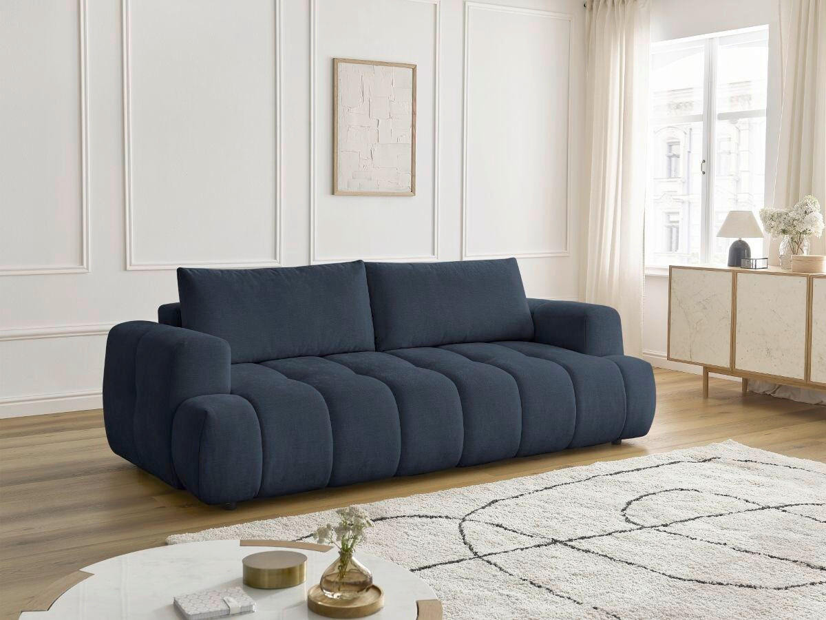 SCHLAFSOFA FUJI Leinenoptik Dunkelblau  inkl.  - Schwarz/Dunkelblau, MODERN, Kunststoff/Textil (251/113/88cm)