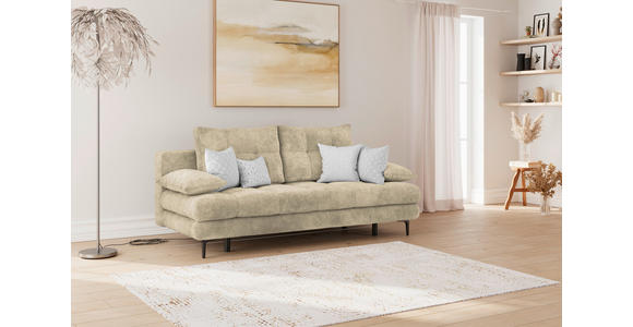 SCHLAFSOFA Chenille Beige Rückenkissen, Armlehnenkissen, Bettkasten, Schlaffunktion, Rücken echt  - Beige/Schwarz, KONVENTIONELL, Textil/Metall (203/94/96cm) - Carryhome