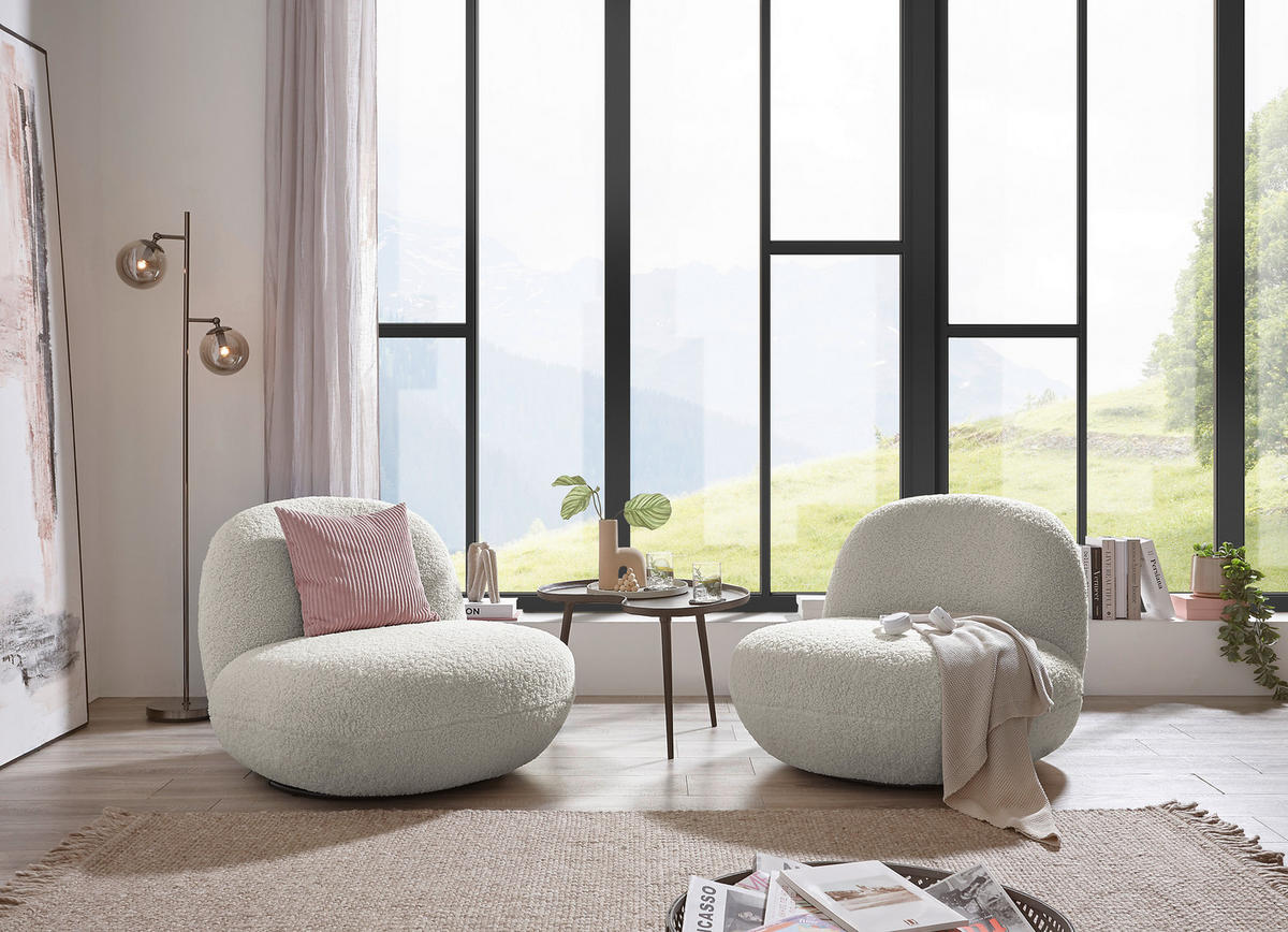 SESSEL in Teddystoff Creme  - Creme/Schwarz, Modern, Textil/Metall (85/70/99cm) - MID.YOU