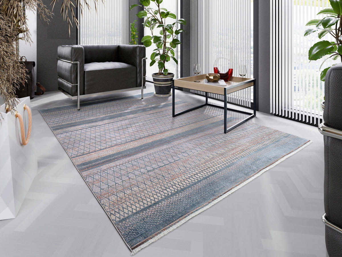 WEBTEPPICH 65/130 cm Tinto Maestro Blau, Creme  - Blau/Creme, Design, Textil (65/130cm) - Dieter Knoll