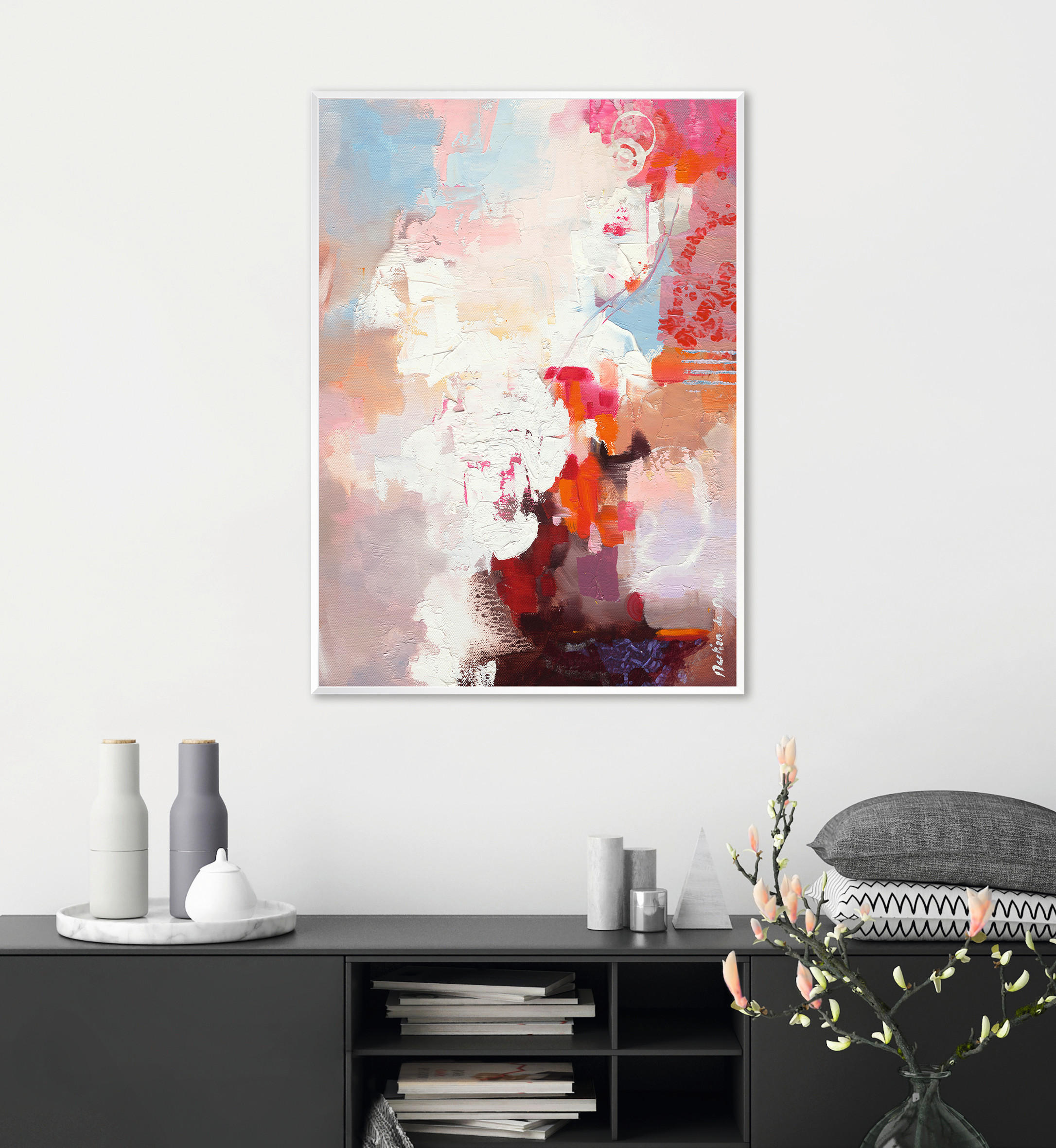KUNSTDRUCK Abstraktes Prunus en fleurs II  - Brombeere/Beige, Basics, Papier (50/70cm) - Monee