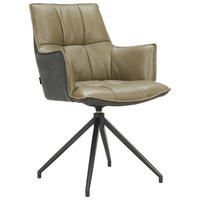 ARMLEHNSTUHL  Sitzfläche 360° drehbar, automatische Rückholfunktion Mikrofaser Echtleder  Schwarz, Olivgrün  - Schwarz/Olivgrün, Design, Leder/Textil (60,5/89,5/63cm) - Novel