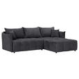 ECKSOFA Anthrazit Plüsch Zierkissen, Rückenkissen, Bettkasten, Schlaffunktion, Rücken echt, Liegefläche im Originalstoff  - Anthrazit/Schwarz, KONVENTIONELL, Kunststoff/Textil (253/192cm) - Carryhome