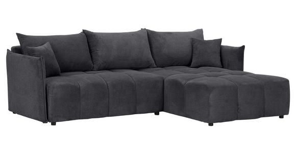 ECKSOFA Anthrazit Plüsch Zierkissen, Rückenkissen, Bettkasten, Schlaffunktion, Rücken echt, Liegefläche im Originalstoff  - Anthrazit/Schwarz, KONVENTIONELL, Kunststoff/Textil (253/192cm) - Carryhome