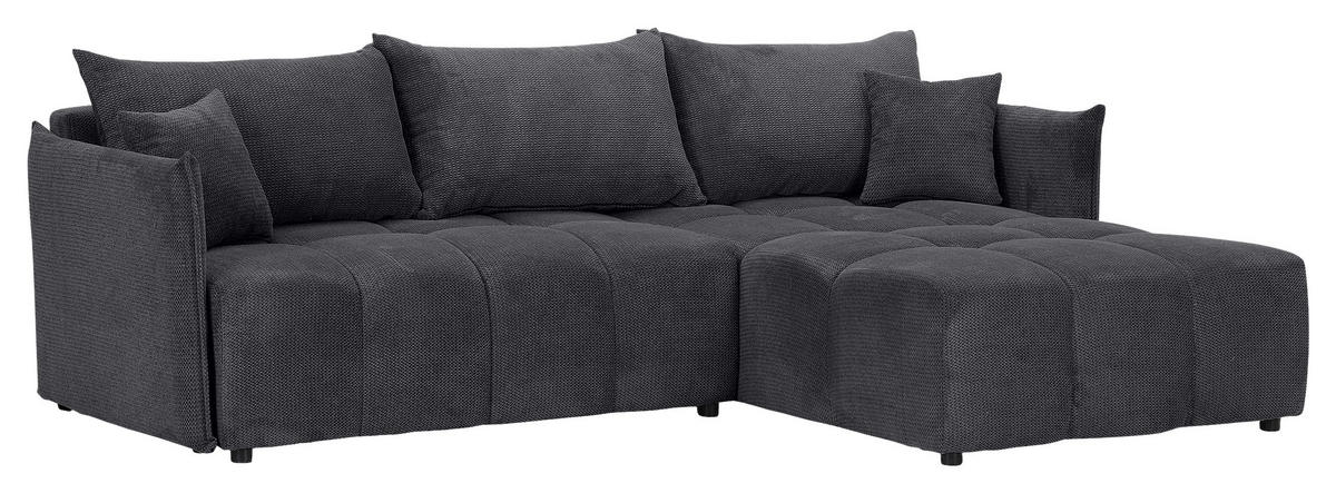 ECKSOFA Anthrazit Plüsch Zierkissen, Rückenkissen, Bettkasten, Schlaffunktion, Rücken echt, Liegefläche im Originalstoff  - Anthrazit/Schwarz, KONVENTIONELL, Kunststoff/Textil (253/192cm) - Carryhome