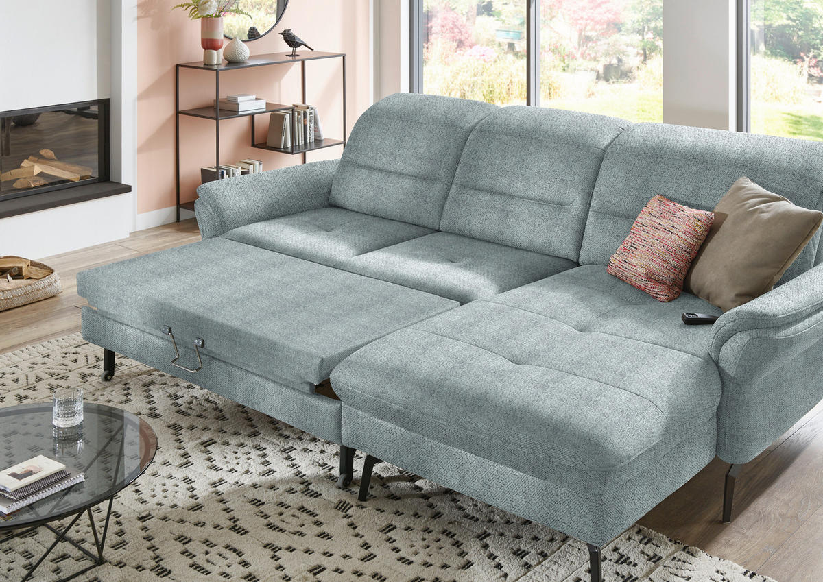 ECKSOFA in Flachgewebe Blaugrau  - Blaugrau/Schwarz, Konventionell, Textil/Metall (181/260cm) - Beldomo Speed