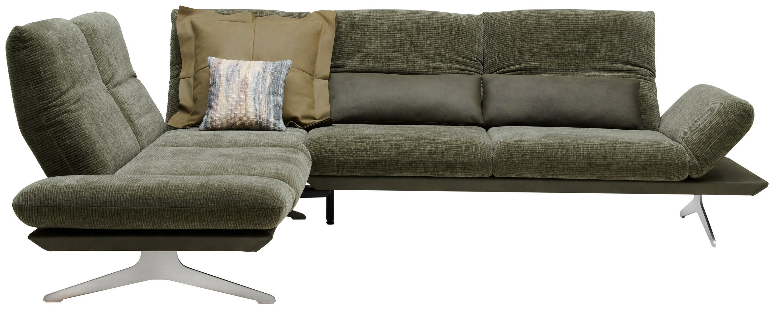 ECKSOFA in Flachgewebe Dunkelgrün  - Dunkelgrün/Edelstahlfarben, Design, Textil/Metall (209/277cm) - Koinor