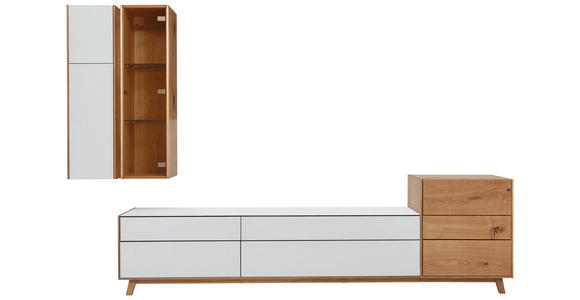WOHNWAND 295/197/50 cm in Weiß, Eichefarben - Eichefarben/Weiß, Natur, Glas/Holz (295/197/50cm) - Dieter Knoll