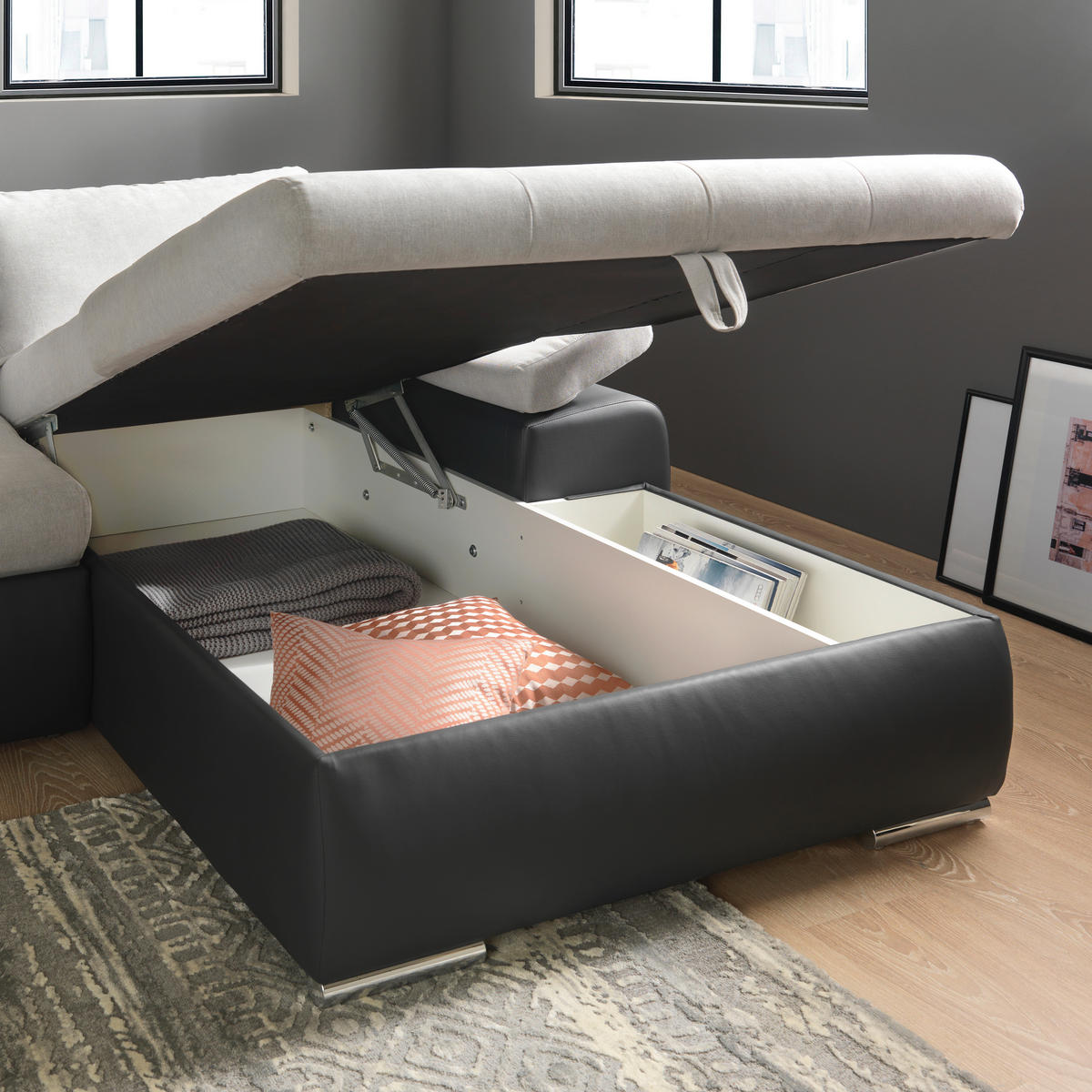 ECKSOFA Grau, Dunkelgrau Flachgewebe  - Dunkelgrau/Grau, Design, Kunststoff/Textil (271/175cm) - MID.YOU